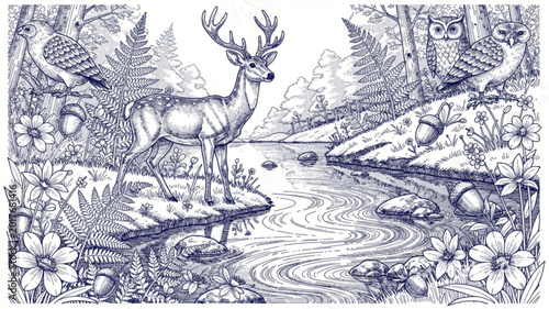 Fotografia Deer with large antlers standing still.