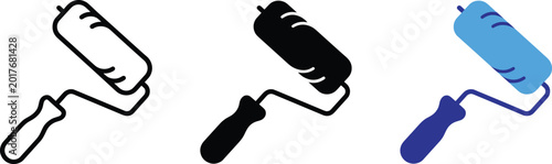 Foto Angled Paint Roller Brush Vector Set for Creative Interior Repair Graphics