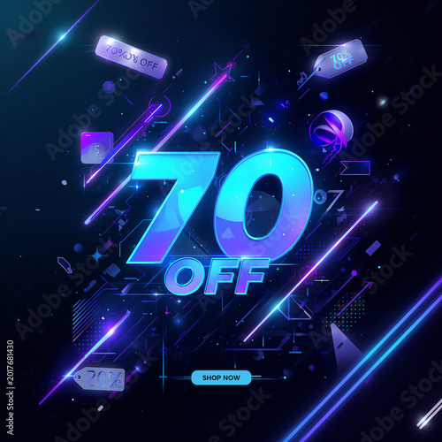 Big 70% OFF Sale Poster | Abstract Blue Background Marketing Discount Concept Design
70 Percent Discount Sale Banner | Blue Abstract Background Promotion Poster Template