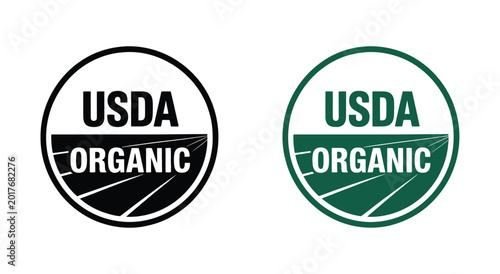 USDA organic seal logo vector set, black and green certification badge variations for food, eco product packaging, and organic labeling design
