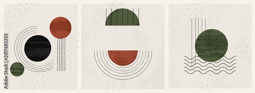 Minimalist Geometric Wall Art Set of 3, Mid Century Modern Abstract Prints, Japandi Neutral Printable Posters, Terracotta Olive Green Scandinavian Boho Gallery Wall Decor, Contemporary Organic Shapes 