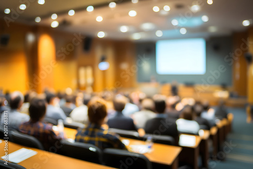 Conference attendees gather in a large meeting room during a presentation in Portugal on a weekday afternoon