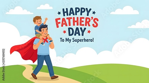 Happy fathers day illustration dad superhero with son perfect for cards gifts
