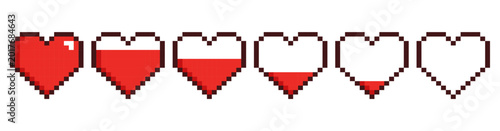 Konstfotografi Pixel art health bar set with red hearts