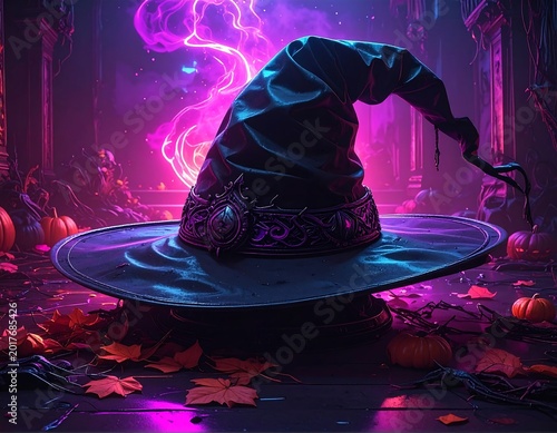 Mystical witch hat glowing with eerie magic
