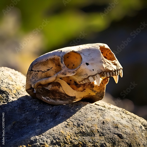 Animal skull on rough textured stone, nature background