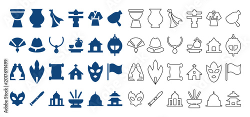 Fotografía Set of traditional icons in line and flat styles.