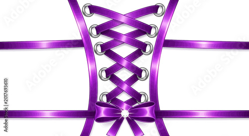 Obraz na plátne Purple corset lacing with ribbon and bow