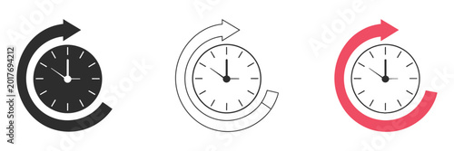 Billede på lærred Time forward icons pack for website designs, forward arrow and clock progression