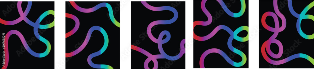 Fototapeta premium Abstract 3D Gradient Line Set with Wavy Rainbow Ribbons and Dynamic Colorful Squiggle Shapes for Modern Graphic Design. Rainbow gradient squiggle Ribbons Abstract wave poster 