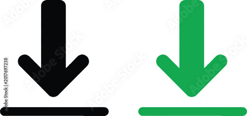 Tableau sur toile Simple green and black download arrow icons with base lines Vector