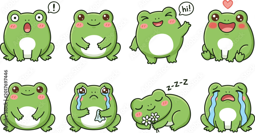 Obraz premium Cute Frog Characters Showing Various Emotions with 