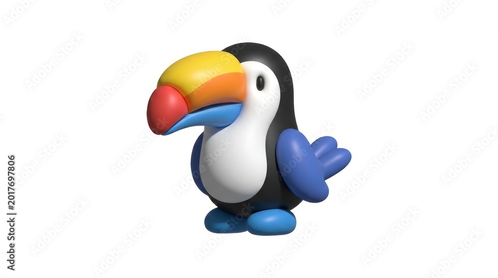 Fototapeta premium 3D Render of a Colorful Cartoon Toucan Isolated on White Background