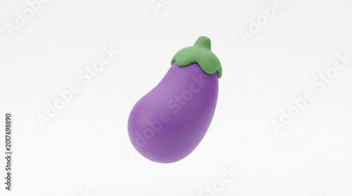 Minimalist 3D Render of a Cartoon Eggplant Icon on a White Background