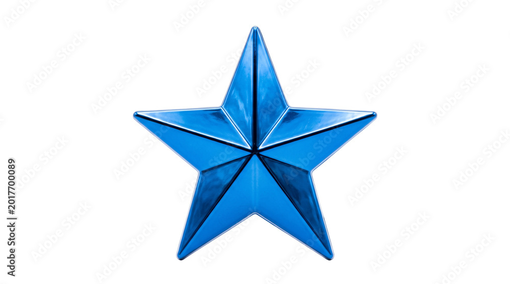 Obraz premium Glossy 3D blue metallic star isolated on transparent background png