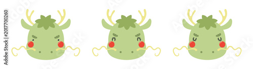 Cute little Chinese dragon face illustration isolated set. Kawaii cartoon cha...