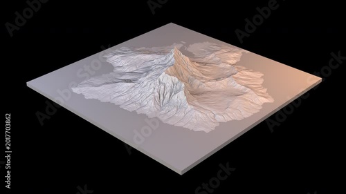Topographical 3D map of a mountain isolated on a single plane - UI VFX element