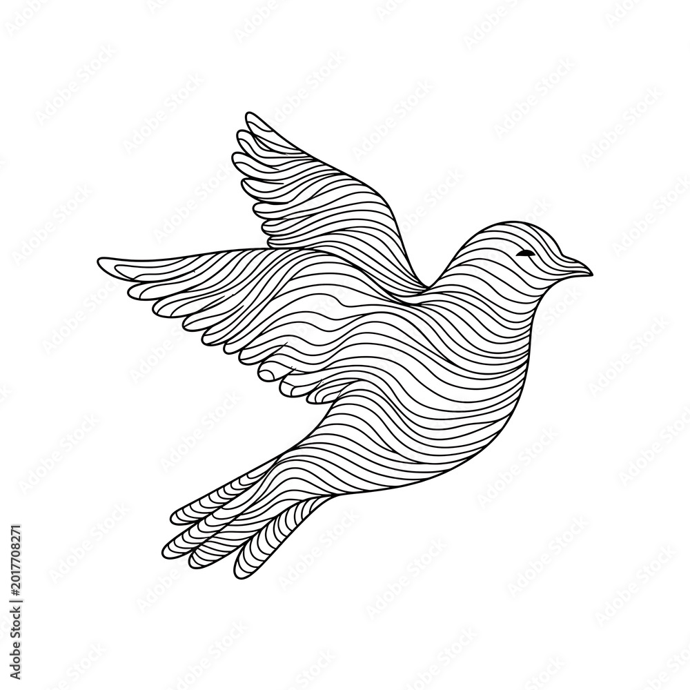 Fototapeta premium Flying bird with linear wave pattern isolated on a transparent background