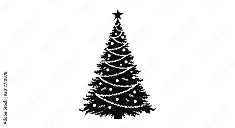 Obraz premium Christmas tree with ornaments and star black silhouette