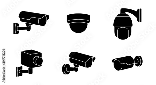 Bild auf Leinwand Security Camera Icons, Surveillance Systems, CCTV Equipment Set, Vector Icons