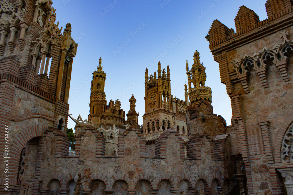 Naklejka premium Castillo de Colomares castle Spain Neo gothic romanesque byzantine mudejar architecture costa del sol landmark historical classical sunset photo image png sky editorial photograph mediterranean