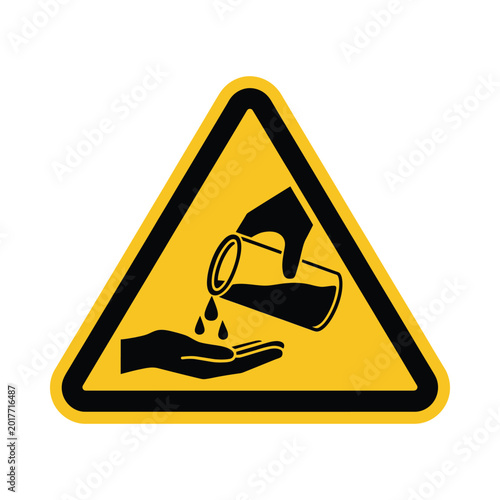 warning sign with hand pouring liquid into another black silhouette