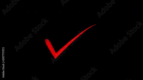 Hand-drawn red check mark animation on black background, for success and, approval concepts