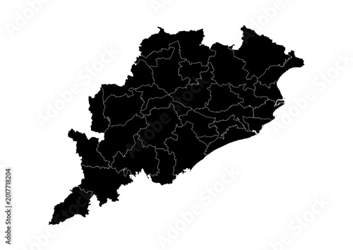 Canvas Print Odisha State Map With District Boundaries Black Vector Illustration Detailed Pol