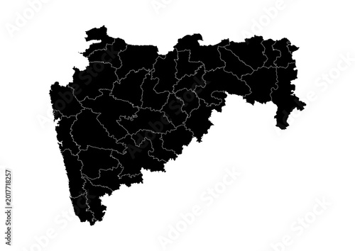 Foto Maharashtra State Map With District Boundaries Black Vector Illustration Detaile