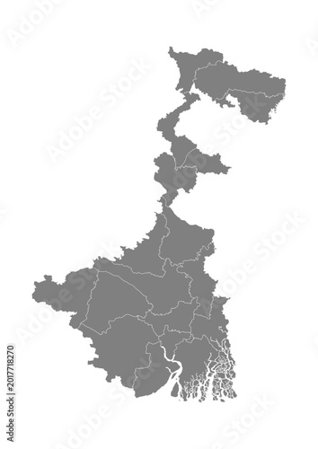West Bengal State Map With District Boundaries Grey Vector Illustration Detailed Political Administrative Outline Cartography Graphic Design India Geography Territory Location Shape Isolated