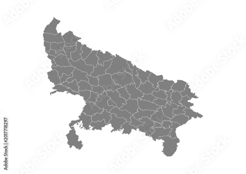 Tableau sur toile Uttar Pradesh State Map With District Boundaries Grey Vector Illustration Detail