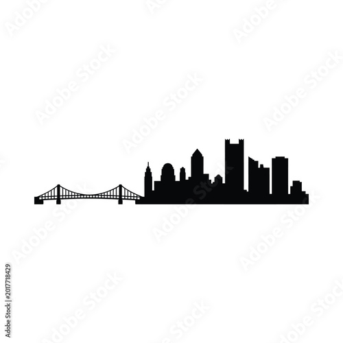Schilderij op canvas city skyline silhouette with bridge black on white background
