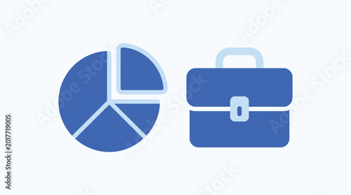 Pie chart and briefcase icons, business and finance concept, vector illustration