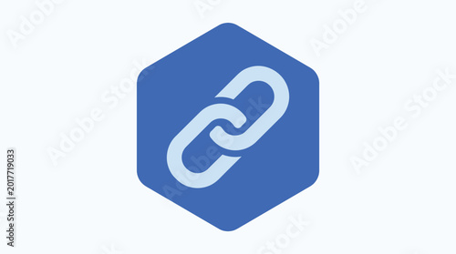 Link icon in a blue hexagon shape, vector illustration