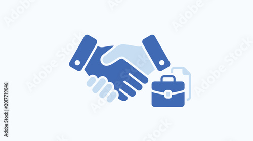 Business handshake icon with briefcase, professional partnership and agreement concept