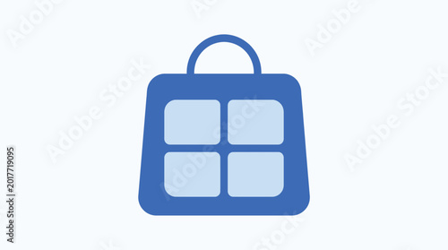 Shopping bag icon with four square compartments, simple flat vector design for ecommerce and retail applications