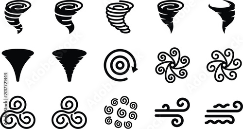 Obraz na płótnie Black and white tornado and cyclone abstract vector icons set Vector