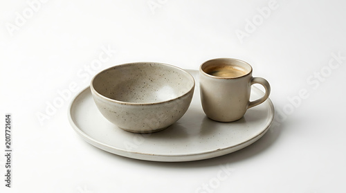 empty ceramic bowl and coffee cup on plate