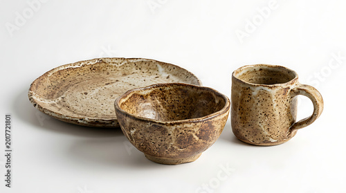 earthy ceramic tableware set with plate bowl and mug