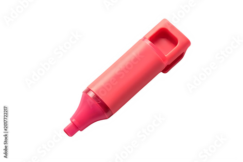 Pink highlighter pen with clip on top for office supplies transparent background