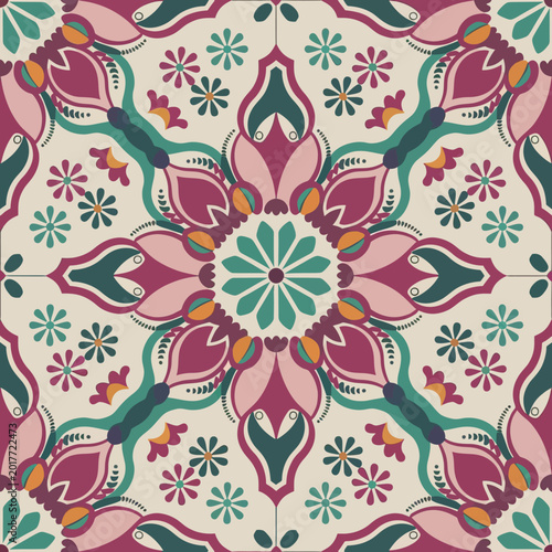 vector illustration hires Collection of High-Resolution Abstract Seamless ornament Patterns with Diverse Designs and Textures Mediterranean Tile Pattern with Colorful Floral Mandalas and Geometric