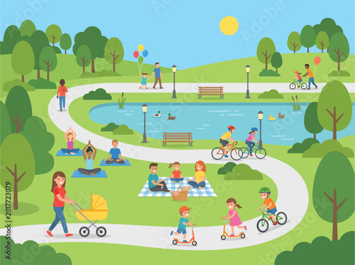 City Park Activities – Flat Vector Illustration