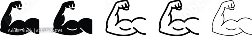 Fotografija Flexing muscular arms vector illustration with progressive strength poses Vector