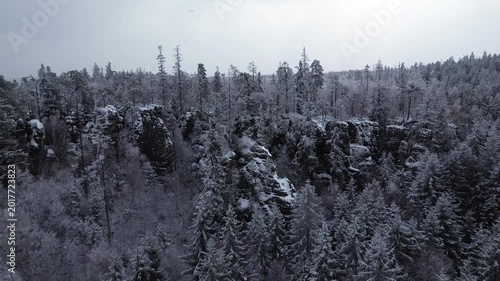 Góry stołowe in winter drone flight overed in snow