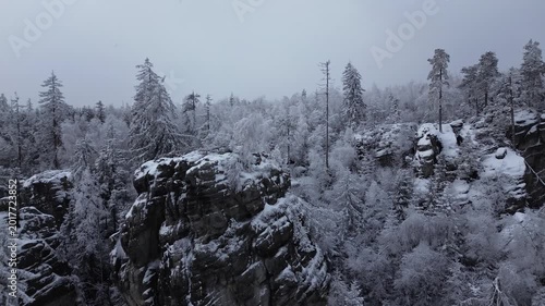 Góry stołowe in winter drone flight overed in snow