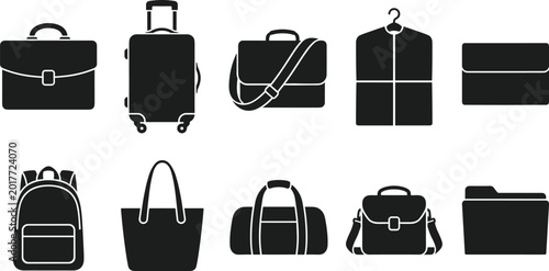 Quadro em tela Luggage and Bag Icons Set for Travel, Fashion, and Carrying Accessories in Digit