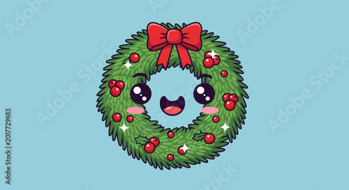 Canvastavla Cartoon Christmas Wreath with Face.