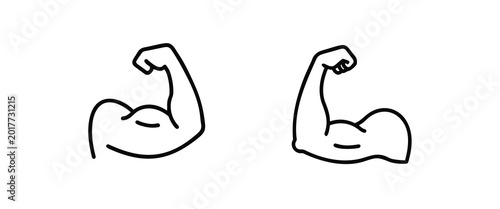 Fotografía Strong muscle arm web line icons set flexing bicep muscle powerful arm strength