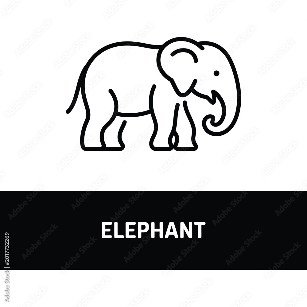 Fototapeta premium Elephant line drawing icon on white background
