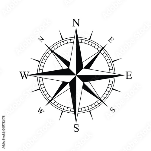 Foto Compass rose illustration with cardinal directions on white background